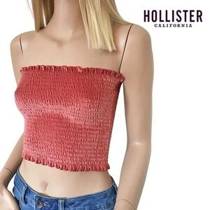 Hollister Shirred Smocked Crop Tube Top Tank Ruffles and Velvet Pullover